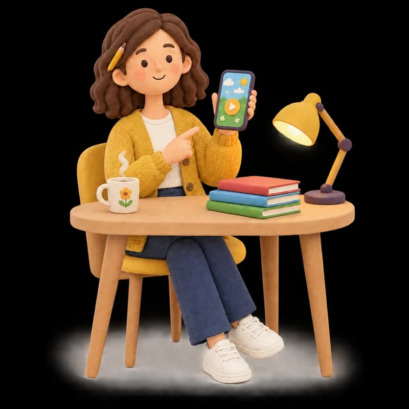 Une enseignante, le soir à son bureau, montre sur son téléphone la mission qu'elle vient de préparer